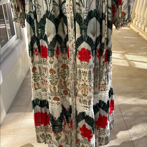 Anthropologie White and Black A-line Maxi Dress with Notched Collar - Picture 2 of 4